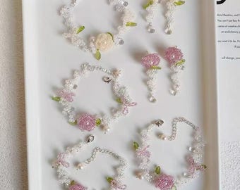 Blooming Roses Bracelets,Beaded flowers bracelet,Handmade Flowers Earrings,Flowers bead necklace,Friendship bracelet,Gift for her