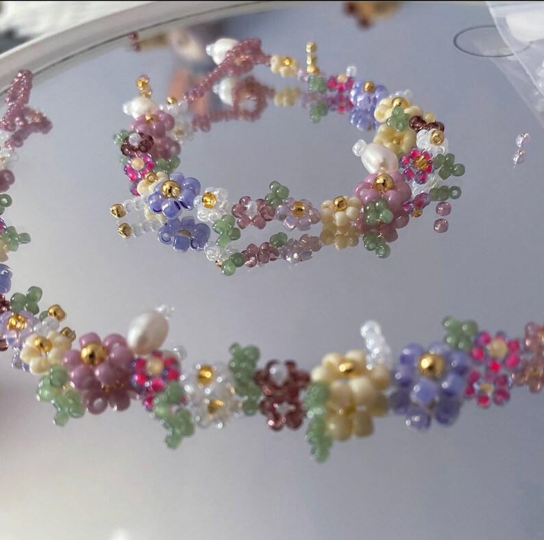 Water Lilies Braceletsbeaded Flower Bracelets Etsy