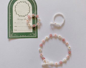 Beaded Peach Bracelet, Pink Seed Bead Bracelet, Cute Beaded Jewelry, Summer Gift for Kids & Women