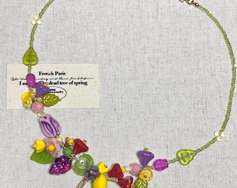 Handmade Czech Glass Beaded Choker: Fruit Flower Cottagecore Necklace