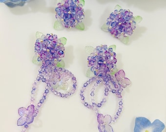 Handmade Beaded Hydrangea Jewelry: Color-Changing Earrings