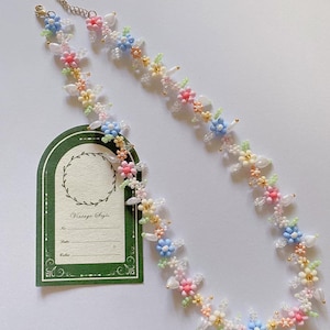Beaded Garden Flower Choker, Colorful Floral Necklace, Aesthetic Flower Jewelry, Bridgerton Jewellery, Spring Summer Gift for Her