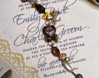 Vintage Czech Glass Beaded Bracelet: Cottagecore Fruit Flower Necklace, Coffee Jewelry for Her