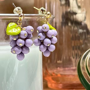 Morandi Purple Grapes Earrings, Fruit Dangle Earrings, Clip On Earrings, Stud Earrings,Czech Glass Earrings, Gift for her
