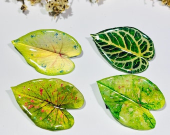 Resin Caladium Leaf  Hair Clip, Tropical Green Leaf Barrette,  Gift For Nature Lover