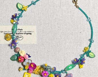 Handmade Czech Glass Beaded Flower Necklace: Fairycore Jewelry
