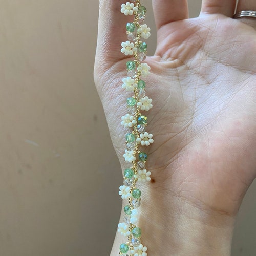 Pulsera de cuentas, Pulseras de flores de jazmín, Anillos de cuentas, Regalo para ella