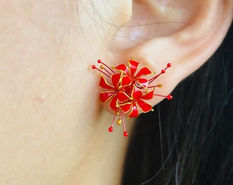 Red Spider Lily Stud Earrings, Demon Slayer Flower Jewelry, Anime Flower Accessories