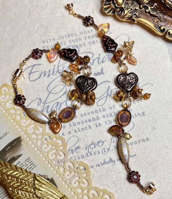 Handmade Czech Glass Beaded Bracelet: Cottagecore Coffee Jewelry