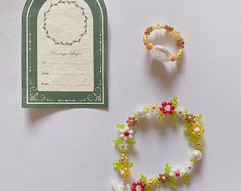 Forest Beaded Bracelet, Woodland Mushroom Bracelets, Cottagecore Fairycore Jewelry, Gift for Her