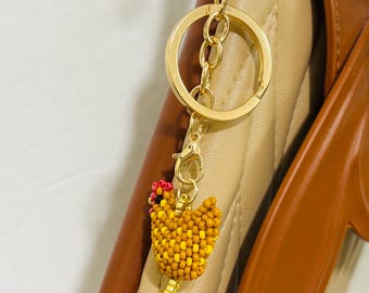Beaded chicken bag keychain, Cute chick bag charms, Gift for Her