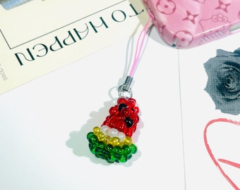 Cute Cherry Phone Charm Strap,Beaded Fruit Cell Phone Chain,Handmade Phone Strap