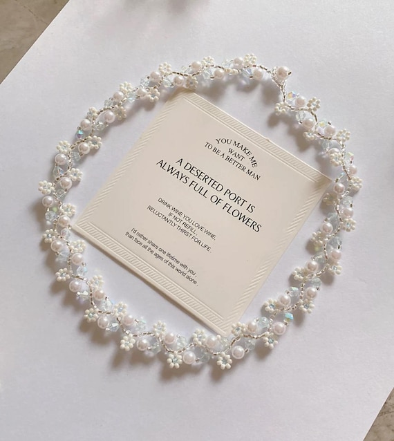 Handmade Daisy Pearl Beaded Choker: Boho Seed Bead Necklace