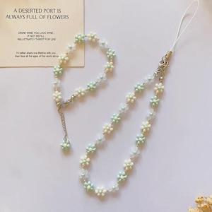 Jasmine Milk Green Beaded Phone Strap: Boho Pearl Charm