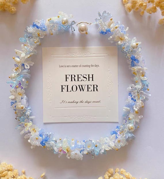 Ocean Blue Beaded Necklace: Handmade Glass Seed Bead Coastal