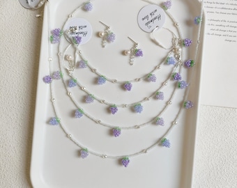 Grapes necklace, Grape bracelets, Fruit earrings, Pierced earrings,Handmade gift for her