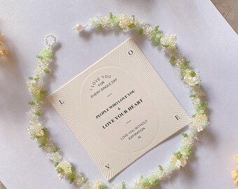 Green White Beaded Flower Choker Bracelets, Aesthetic Flower Necklace, Cottagecore Fairycore Jewelry, Spring Gift for Her
