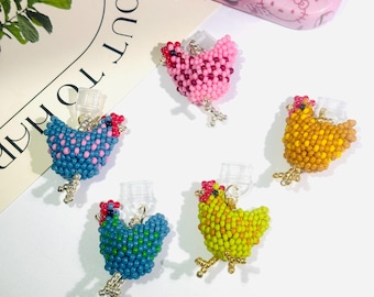 Beaded chicken dust plug charms, Cute cell phone charm, Kindle Accessory, Gift for her