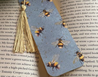 Bumble Bee Bookmark with Tassels: Handmade Book Gift, and Gift Tag Option