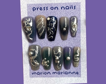 Press on nails chrome bleu aura