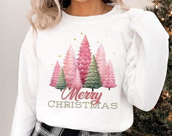 Frohe Weihnachtsbaum Sweatshirt, Frauen Weihnachten Shirt, Frau Urlaub Shirt, Weihnachtsgeschenk, süße Urlaub T-Shirt, Weihnachtsbaum Shirt
