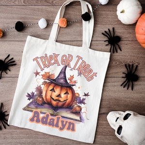 Custom Halloween Pumpkin Canvas Tote Bag, Custom Halloween Candy Bag for kids, Custom Halloween Tote, Personalized Halloween Kids Bag