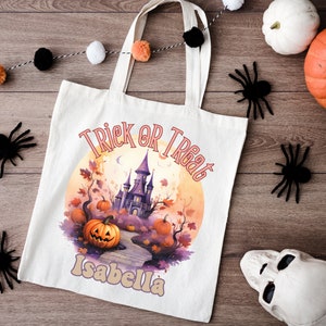 Custom Halloween Canvas Tote Bag, Custom Halloween Candy Bag for kids, Custom Halloween Tote, Personalized Halloween Kids Bag