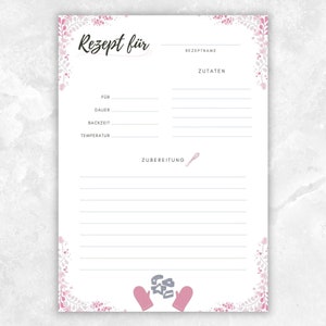 Pink Printable Recipe Template | Recipe card for a recipe book A4 | To sort into a recipe folder | Write yourself