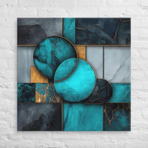 Turquois Harmony Canvas, Geometric Abstract Art Print, Turquoise and Gold Elegance, Luxury Abstract Art, Wall Art, Art Deco Style
