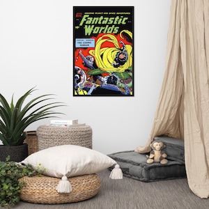 Fantastic Worlds The Cosmic Terror Comic Book Cover Framed Photo Paper Poster, Wall Art, Comic Book Art,  Vintage Sci-Fi Cover, Retro Comic