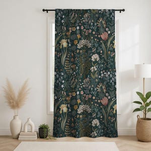 Forest Fern Sheer & Blackout Curtain | Botanical Green Fern Leaves Dark Cottagecore | Floral Window Panels