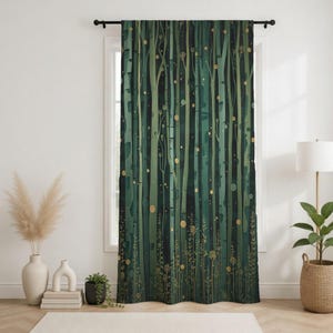 Gustav Klimt Inspired Forest Blackout Curtains, Art Nouveau Botanical Drapes