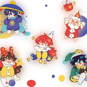 Genshin Impact x Clownify! - Adesivos 5 unidades / 1 unidade - Scaramouche/Venti/Klee/Âmbar/Diluc