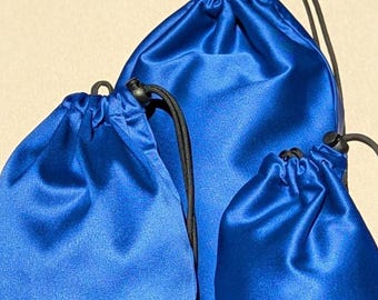 Set of 3 Satin Storage Bags Blue Electric