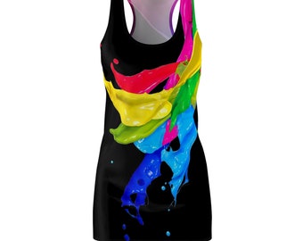 Spilled Paint Women's Cut & Sew Racerback Dress Black