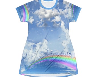 Cloudy Rainbows All Over Print T-Shirt Dress