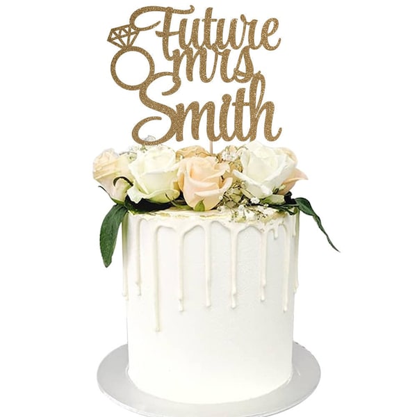 Personalised Future Mrs Cake Topper Bridal Shower Custom Name Topper Engagement Topper  14 Colors