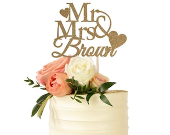 Cake Topper Personalised Wedding Cake Topper, Mr and MRS Cake Topper, Anniversary Cake Topper, Custom Gold Cake Topper