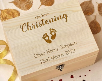 Personalised Christening Keepsake Box, Christening Gift, Children's Christening Box, Baby Gift Box Wooden Personalised Memory Box