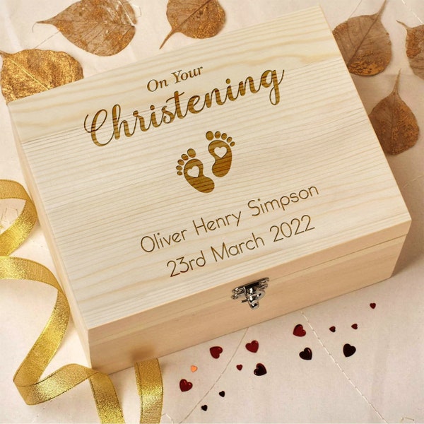 Personalised Christening Keepsake Box, Christening Gift, Children's Christening Box, Baby Gift Box Wooden Personalised Memory Box