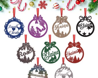 Personalised Christmas Tree Decoration Glitter Bauble Tag Name Gift Hanging, Custom Christmas Ornament Name Tag Xmas Baubles