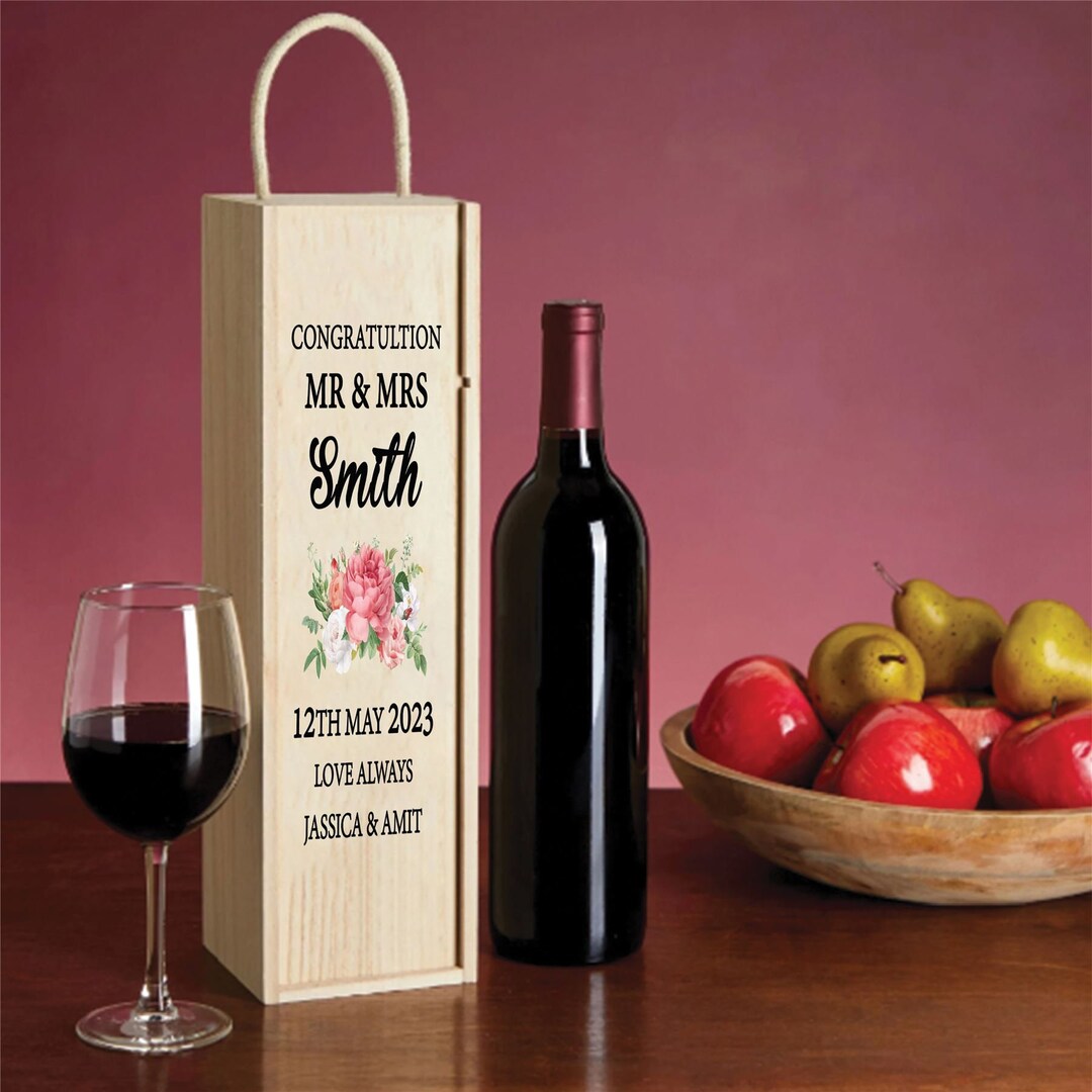 Personalised Wooden Wine Box Printed , Wine Box Gift Wedding