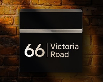 Wall Mounted Post Box - Personalised Mail Box for Parcels & Large Letters - Outdoor Lockable Letterbox - House Number Address - Modern