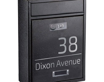 Personalised  Mail Box, Letter Box, Post Box, Compact Designed, Wall Mounted - Modern Black Letter Box - Steel Lockable 3 Digit Code