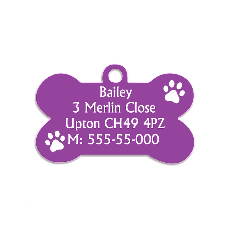 Dog Tag Dog Collar Tag Personalized Cat Tag Custom ID Tag Dog ID Tag Dog Name Tag Engraved Pet Tag Cat Name Tag Dog Gift Steel Bone Tag Purple