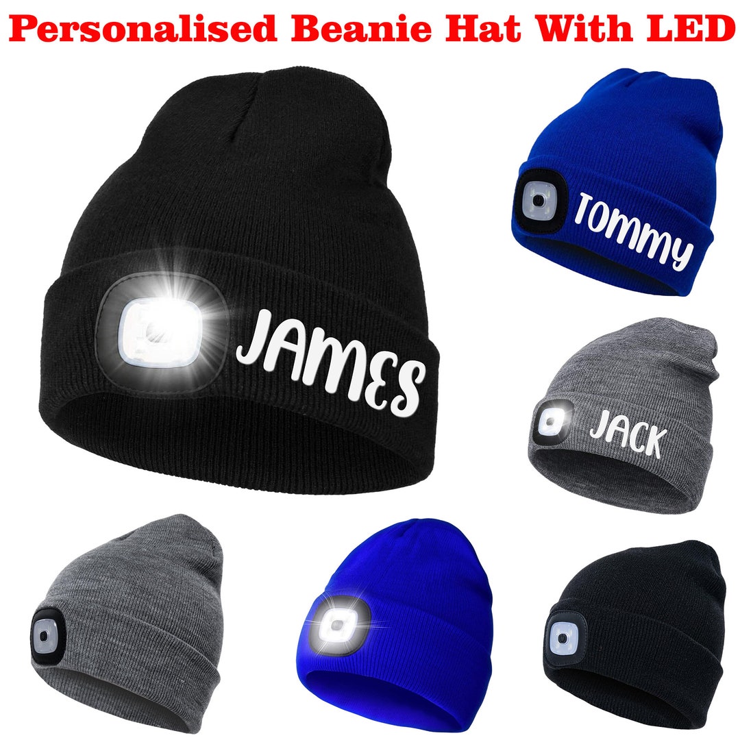 Personalised Beanie Hat Personalised Unisex LED Beanie Hat USB Rechargeable Torch Light Camping