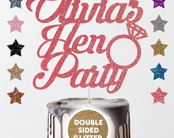 Personalised Hen Party Cake Topper Party Decoration Bride to be Custom Bridal Shower Multi col Glitter Hen Do Cake Decoration Custom Hen Do