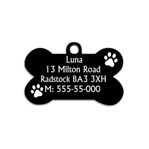 Dog Tag Dog Collar Tag Personalized Cat Tag Custom ID Tag Dog ID Tag Dog Name Tag Engraved Pet Tag Cat Name Tag Dog Gift Steel Bone Tag Black