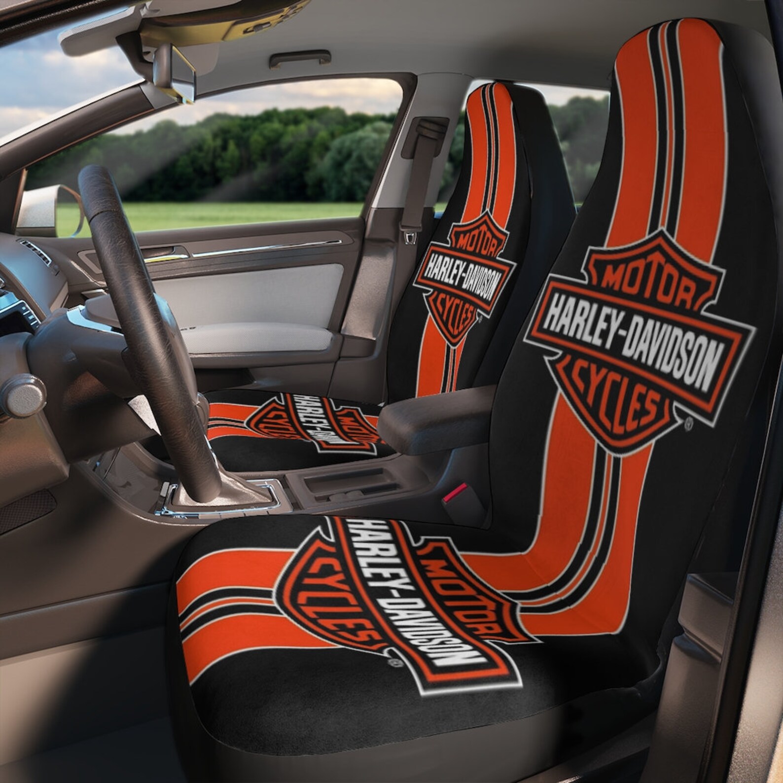 Polyester Car Seat Covers Orange Harley Davidson Tribute Logo Etsy