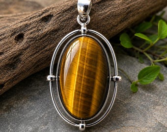 Tiger Eye Gemstone - Gold /Silver Plated  Pendant Jewelry